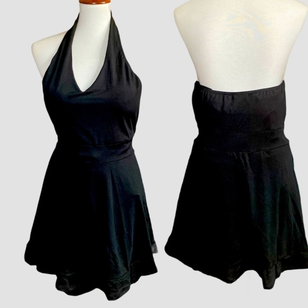 BLACK skater skirt halter swimsuit Sz XL